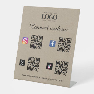 Social Media QR-Logo-Twitter Facebook Kraft Sockelschild