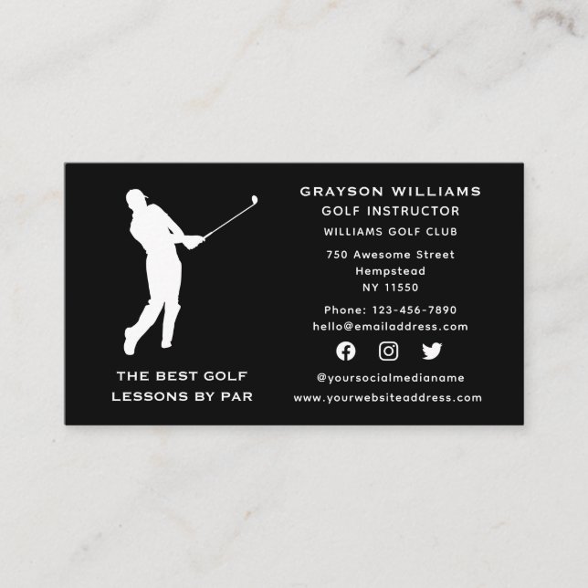 Social Media Sport Coach Male Golf Pro Instruktor Visitenkarte (Vorderseite)