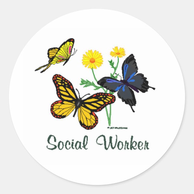 Social Worker Butterflies Runder Aufkleber (Vorderseite)