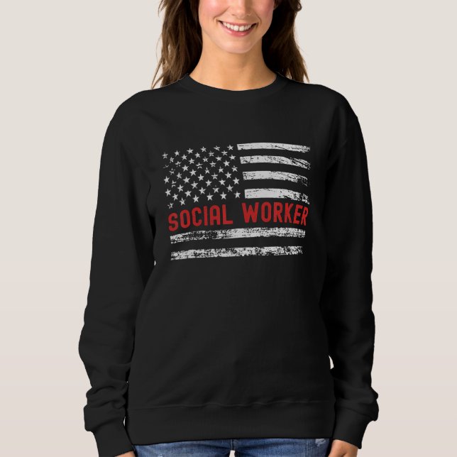 Social Worker USA Flag Profession Retro Job Title Sweatshirt (Vorderseite)