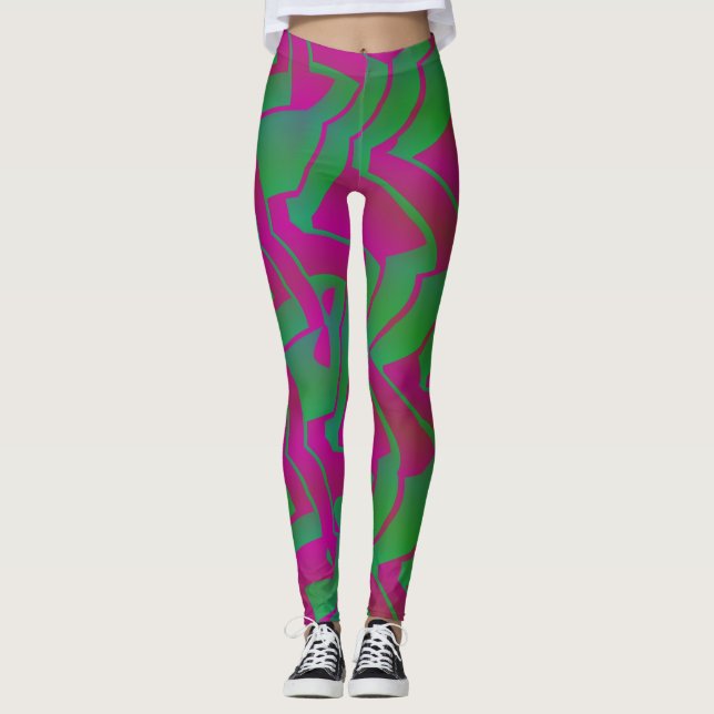 Socialite Oh mein grünes rosa Muster Leggings (Vorderseite)