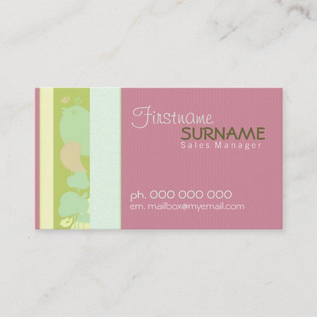 Socialite Pink Birdy Business Cards Visitenkarte (Vorderseite)
