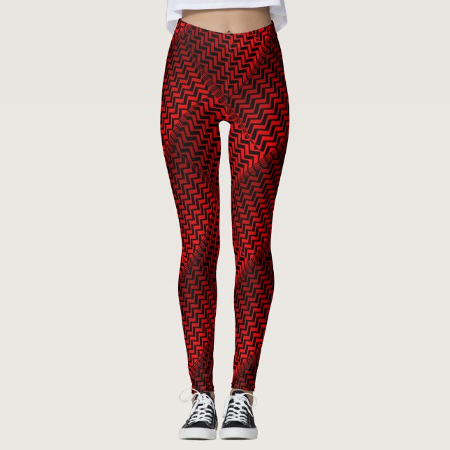 Socialite Wild Red Zig Zag Pattern Leggings (Vorderseite)