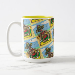 SOCK-AFFE IN ROTEM BIKINI, AM STRAND CARTOON Lusti Zweifarbige Tasse