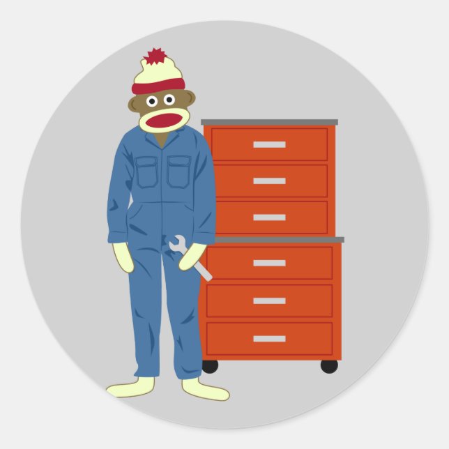 Sock-Affen-Mechanik Runder Aufkleber (Vorderseite)
