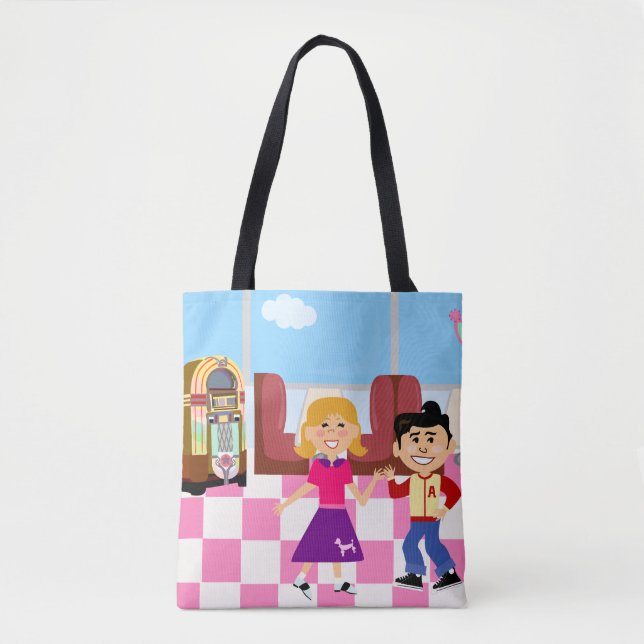 Sock Hop Diner Liebe Fun Retro Cartoon Design Tasche (Vorderseite)
