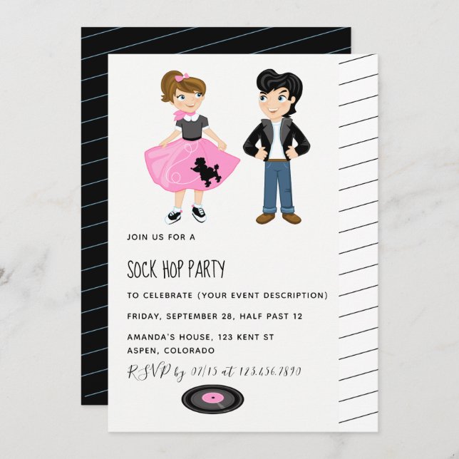 Sock Hop Kids Rock and Roll Retro Party Einladung (Vorne/Hinten)