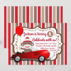 Sock Monkey 1. Geburtstagseinladung Einladung