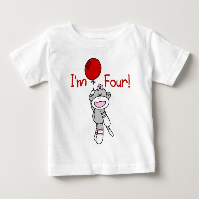 Sock Monkey 4. Geburtstag Tshirts und Geschenke (Vorderseite)
