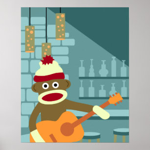 Sock Monkey Acoustic Guitar Poster
