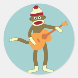 Sock Monkey Acoustic Guitar Runder Aufkleber