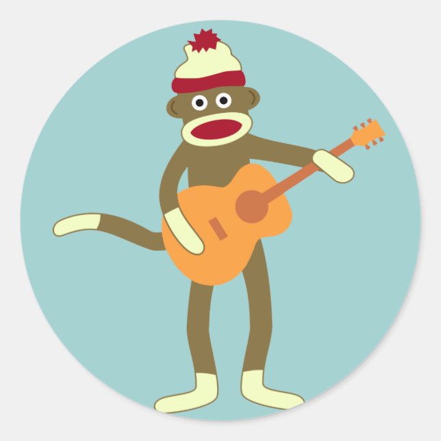 Sock Monkey Acoustic Guitar Runder Aufkleber (Vorderseite)