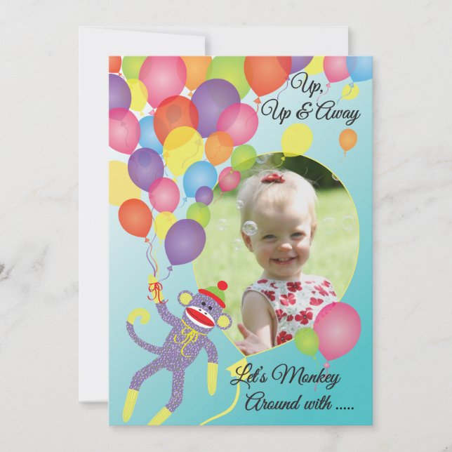 Sock Monkey and Balloons Photo Insérer Invitation  (Devant)