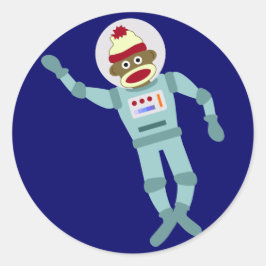 Sock Monkey Astronaut Runder Aufkleber