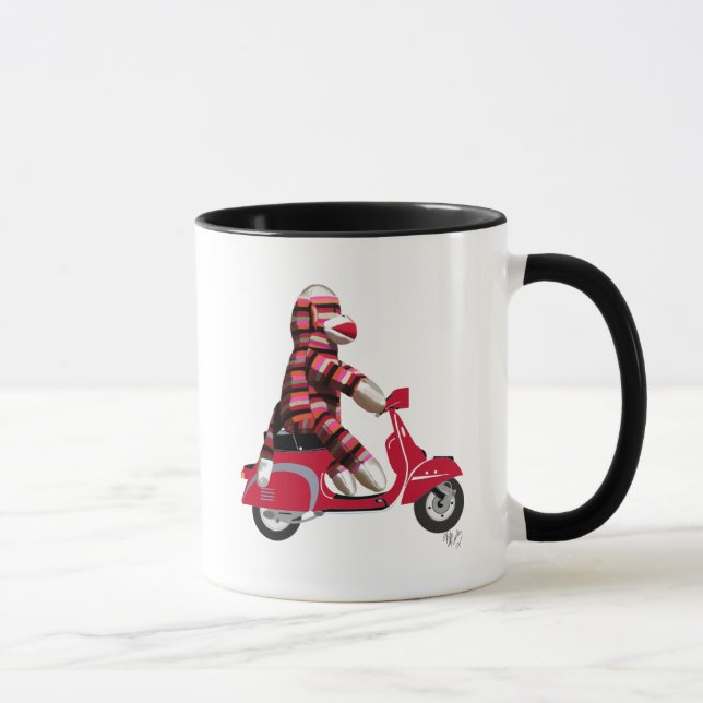 Sock Monkey auf Moped Tasse (Rechts)