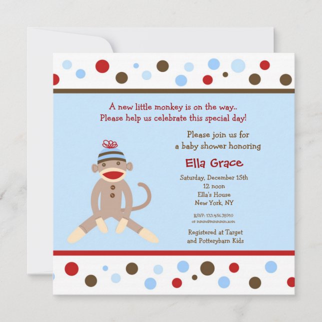 Sock Monkey Baby Shower Einladungen Boy (Vorderseite)