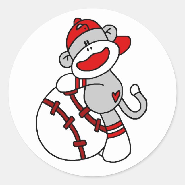 Sock Monkey Baseball Runder Aufkleber (Vorderseite)