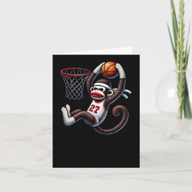 Sock Monkey Basketball Hoop Karte (Vorderseite)