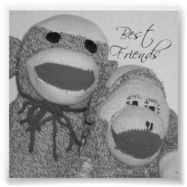 Sock Monkey "Best Friends" Photo Carré Imprimer (Devant)