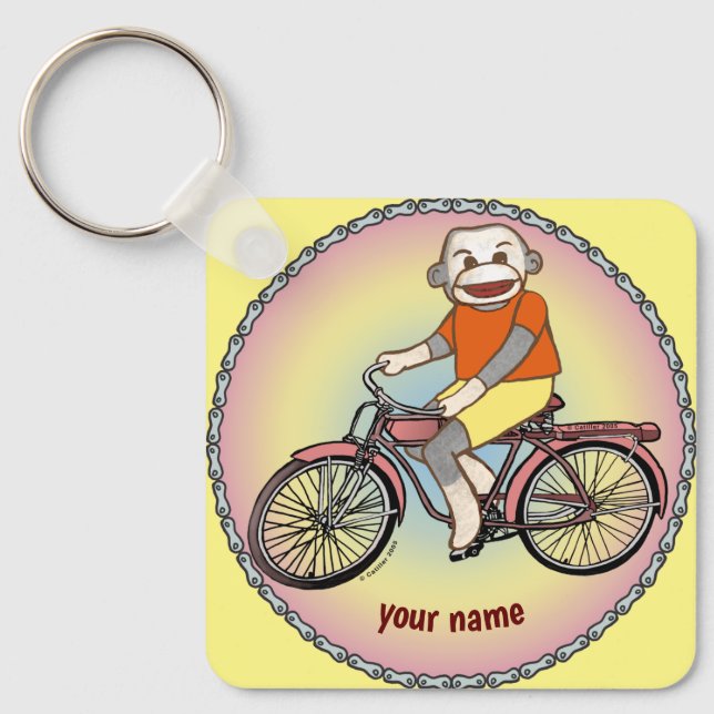 Sock Monkey Bicycle Schlüsselanhänger (Vorderseite)