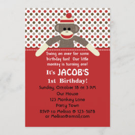 Sock Monkey Birthday Party Einladung - anpassen