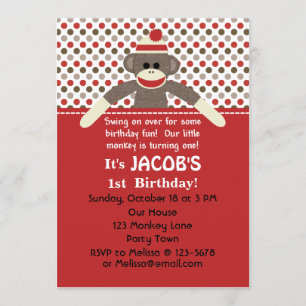 Sock Monkey Birthday Party Einladung - anpassen
