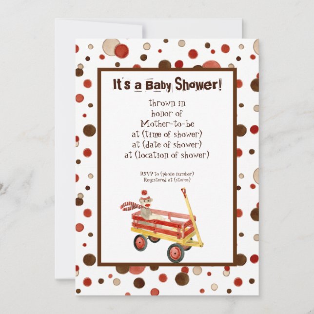 Sock Monkey, Boy Baby Shower Einladung (Vorderseite)