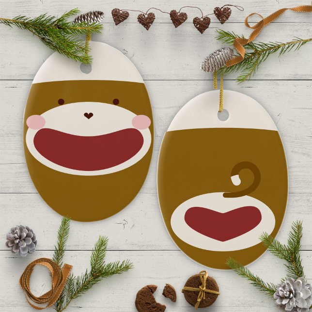 Sock Monkey Boy Weihnachtsbaum Keramik Ornament (Von Creator hochgeladen)