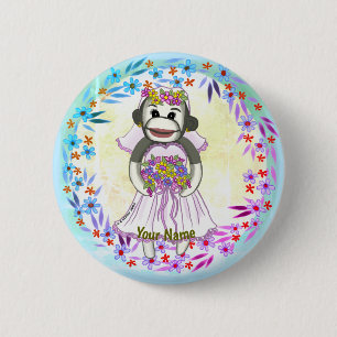 Sock Monkey Bride Button