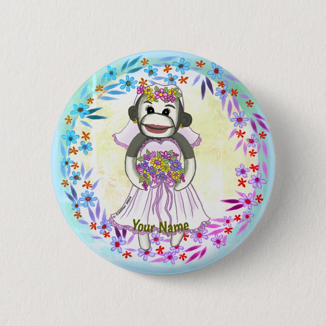 Sock Monkey Bride Button (Vorderseite)