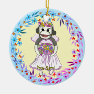 Sock Monkey Bride Keramik Ornament
