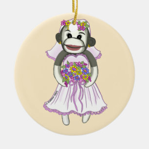 Sock Monkey Bride Keramik Ornament