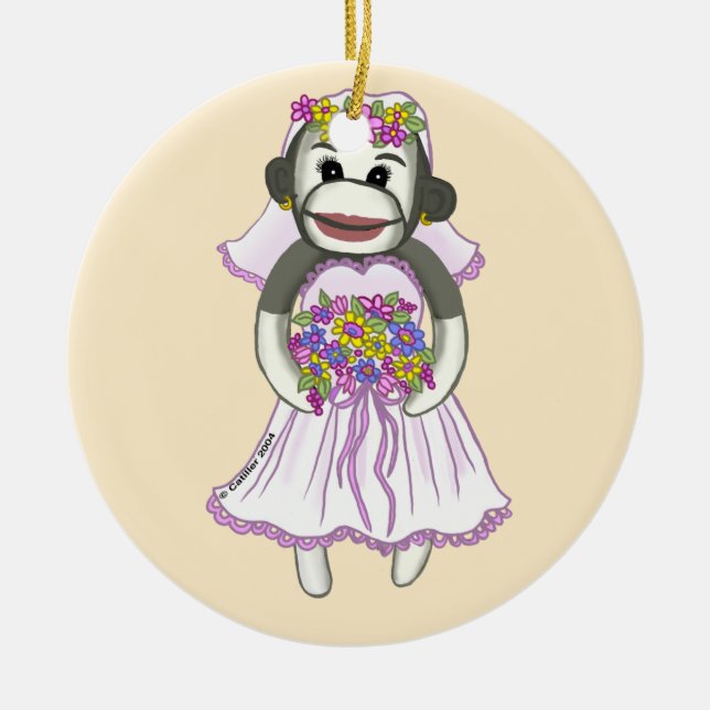 Sock Monkey Bride Keramikornament (Vorne)