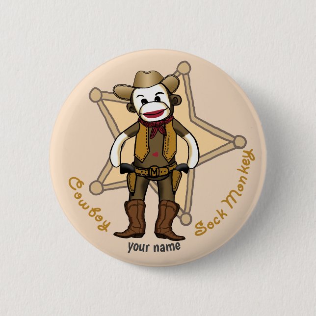 Sock Monkey Cowboy-Button Button (Vorderseite)
