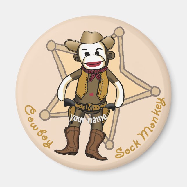 Sock Monkey Cowboy-Magnet Magnet (Vorne)