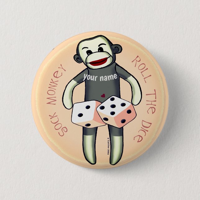 Sock Monkey Dice Button (Vorderseite)