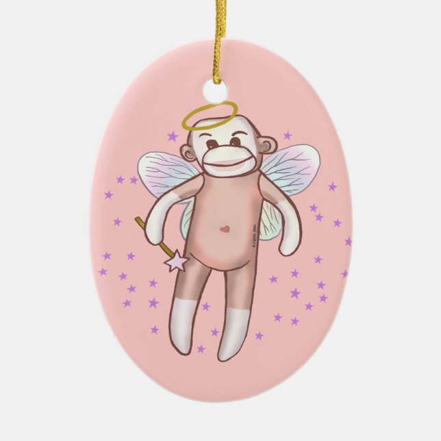 Sock Monkey Engel Oval Ornament (Vorne)