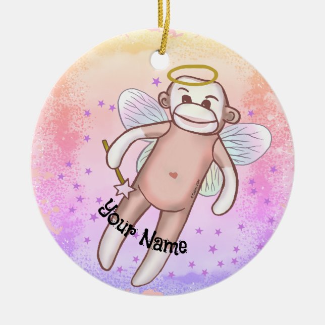Sock Monkey Engel Oval Ornament (Vorne)
