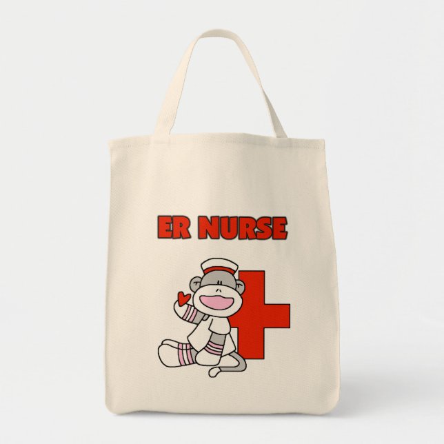 Sock Monkey ER Nurse T - Shirt und Geschenke Tragetasche (Vorne)