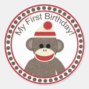Sock Monkey First Birthday Aufkleber