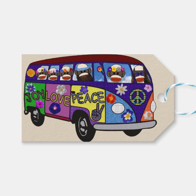 Sock Monkey Friedensbus  Geschenkanhänger (Vorderseite (Horizontal))