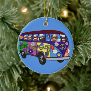 Sock Monkey Friedensbus  Keramik Ornament