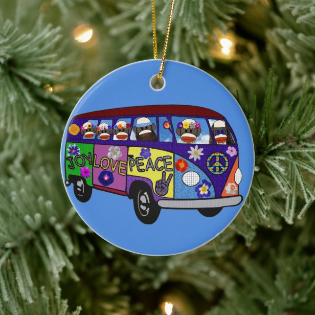 Sock Monkey Friedensbus  Keramik Ornament (Baum)