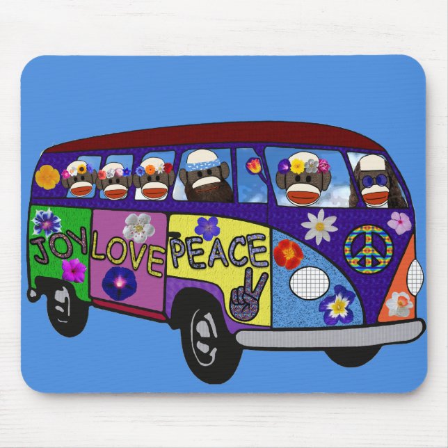 Sock Monkey Friedensbus  Mousepad (Vorne)