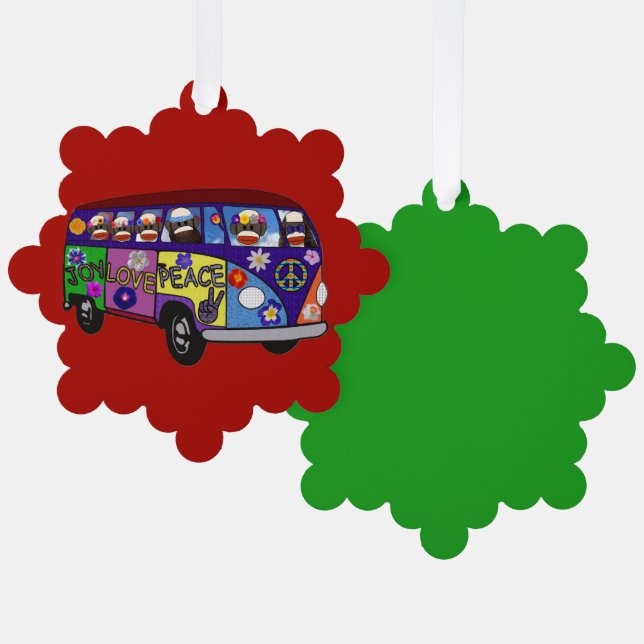 Sock Monkey Friedensbus Papierornament Karte (Vorderseite/Rückseite)