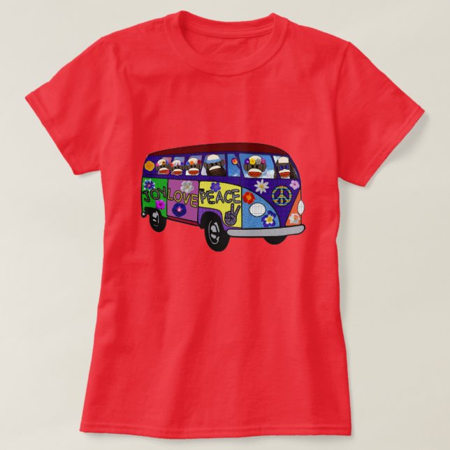 Sock Monkey Friedensbus  T-Shirt (Design vorne)