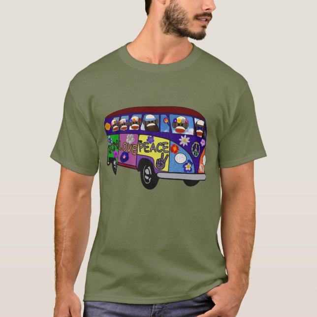 Sock Monkey Friedensbus T-Shirt (Vorderseite)