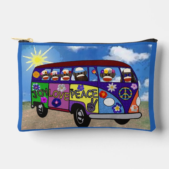 Sock Monkey Friedensbus Zubehörtasche (Vorderseite)