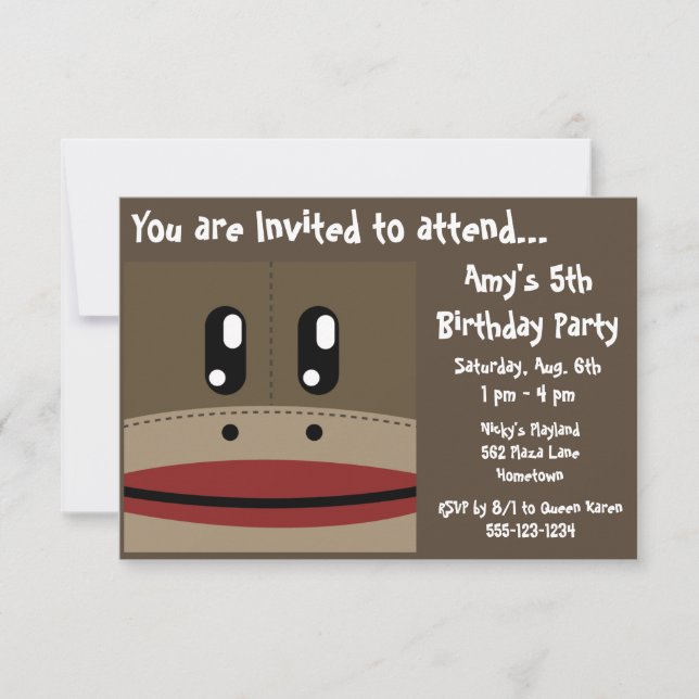 SOCK MONKEY Geburtstagsankündigungen Einladung (Vorderseite)