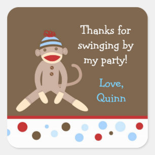 Sock Monkey Geburtstagsparty Gunst Sticker Boy